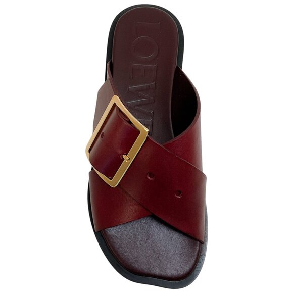 Loewe Burgundy Leather Petal Belt Flat Sandals - Picture 4 of 7